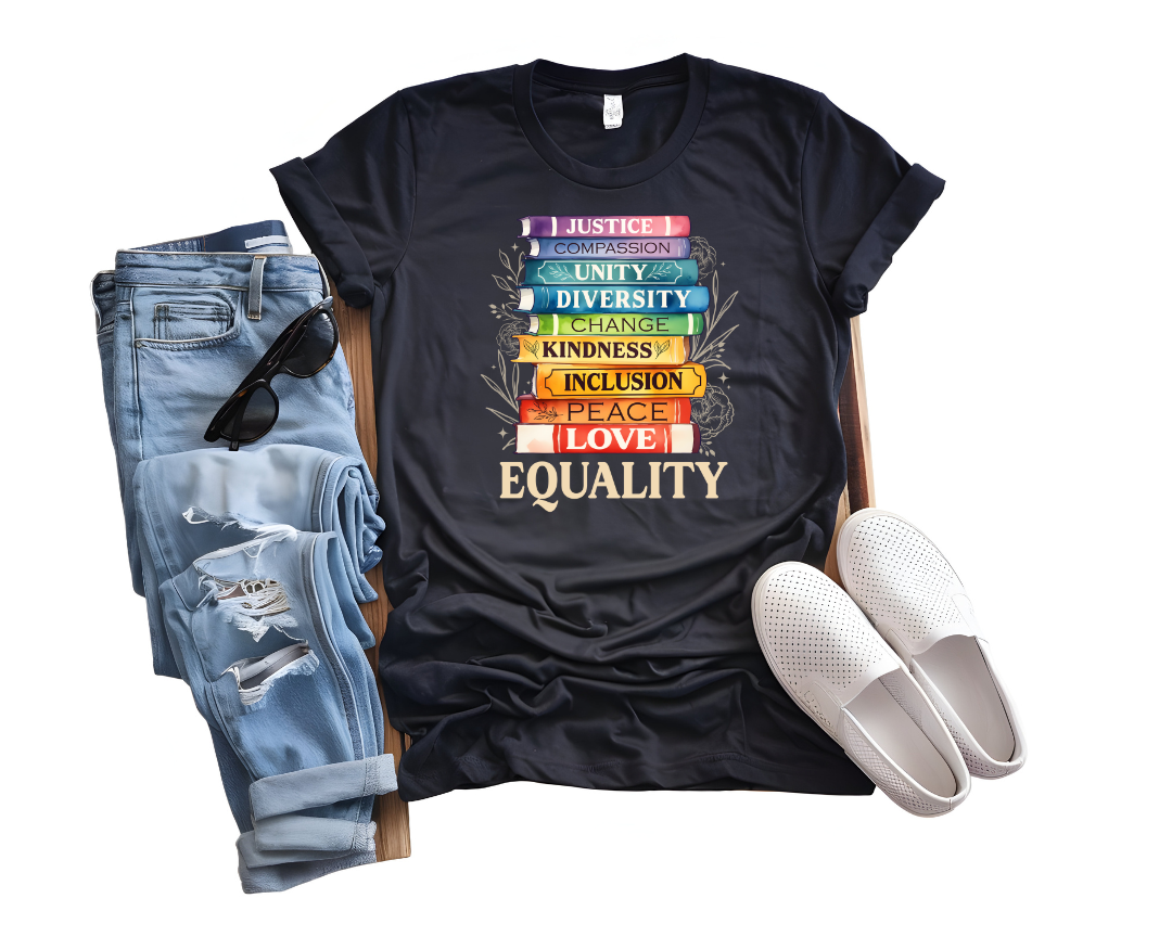 Equality - Pride - Peace - Love Unity Unisex Tee - Book design - Love is Love
