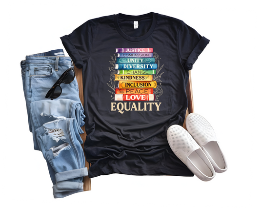 Equality - Pride - Peace - Love Unity Unisex Tee - Book design - Love is Love